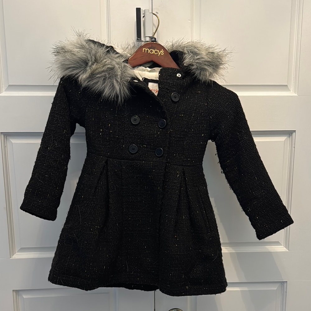 Girls pea coat faux fur hood